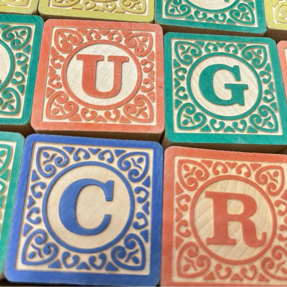 Alphabet Building Blocks The ABC’s of Character Set of 27 Textured VTG Blocks